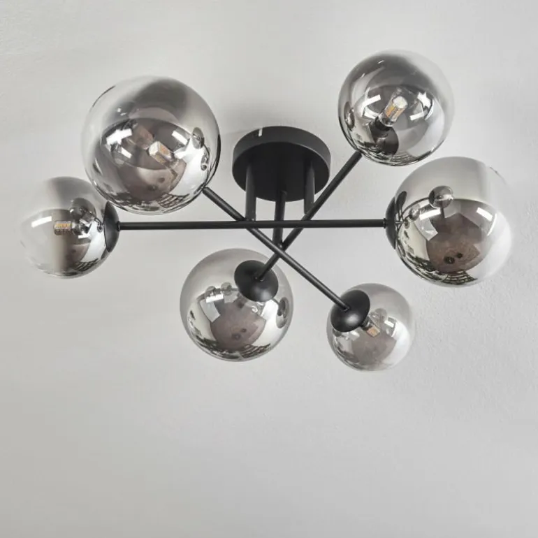 Plafonnier - Verre 12 cm, 15 cm Chehalis Clair, Fumé, 6 lumières