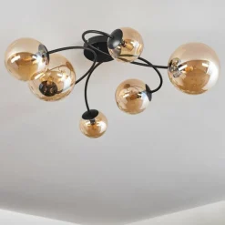 Plafonnier - Verre 10 cm, 12 cm, 15 cm Chehalis Ambre, 6 lumières