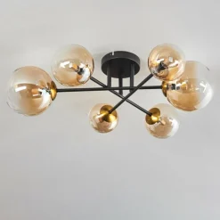 Plafonnier - Verre 10 cm, 12 cm, 15 cm Chehalis Or, Noir, 6 lumières