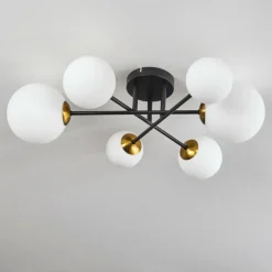 Plafonnier - Verre 10 cm, 12 cm, 15 cm Chehalis Or, Noir, 6 lumières