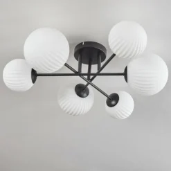 Plafonnier - Verre 12 cm, 15 cm Chehalis Noir, 6 lumières