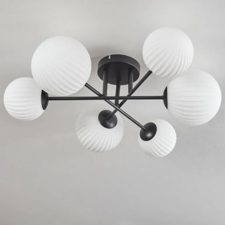 Plafonnier - Verre 12 cm, 15 cm Chehalis Noir, 6 lumières