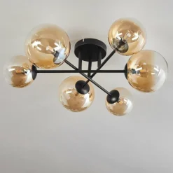 Plafonnier - Verre 12 cm, 15 cm Chehalis Ambre, Clair, 6 lumières