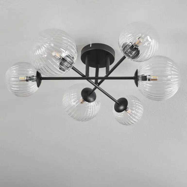 Plafonnier - Verre 12 cm, 15 cm Chehalis Clair, 6 lumières