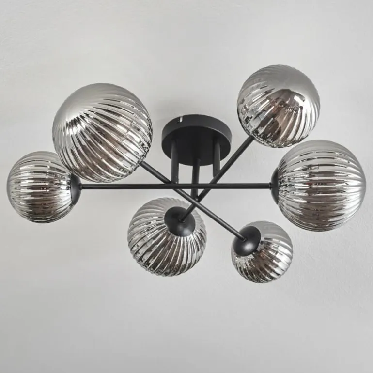 Plafonnier - Verre 12 cm, 15 cm Chehalis Fumé, 6 lumières