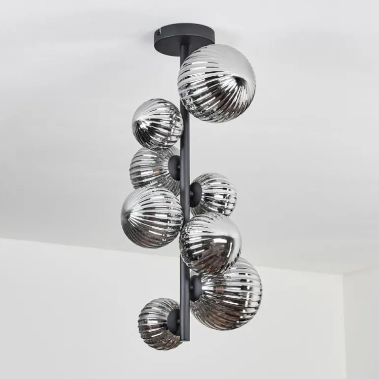 Plafonnier - Verre 10 cm, 12 cm, 15 cm Chehalis Fumé, 8 lumières