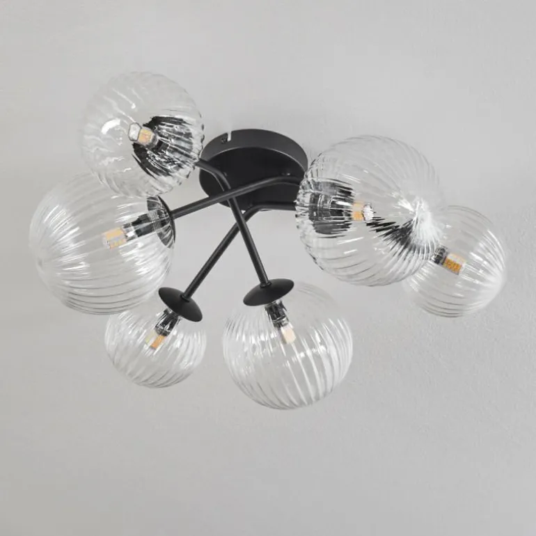 Plafonnier - Verre 12 cm, 15 cm Chehalis Clair, 6 lumières