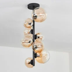 Plafonnier - Verre 10 cm, 12 cm, 15 cm Chehalis Ambre, Clair, 8 lumières