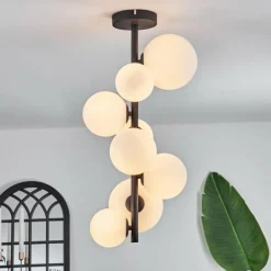 Plafonnier - Verre 10 cm, 12 cm, 15 cm Chehalis Blanc, 8 lumières
