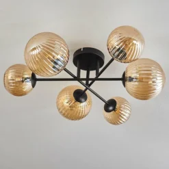 Plafonnier - Verre 12 cm, 15 cm Chehalis Ambre, 6 lumières