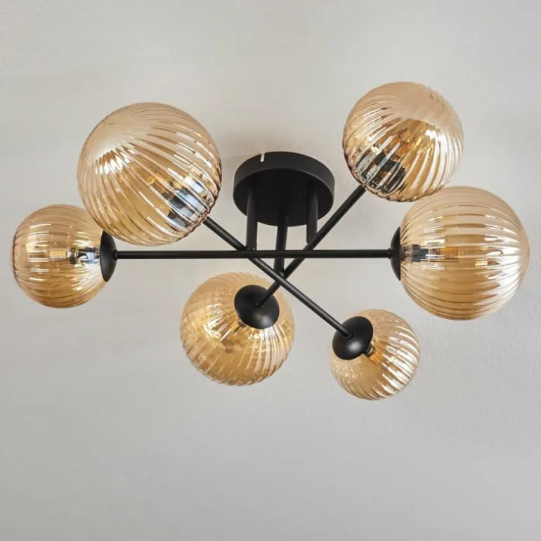 Plafonnier - Verre 12 cm, 15 cm Chehalis Ambre, 6 lumières
