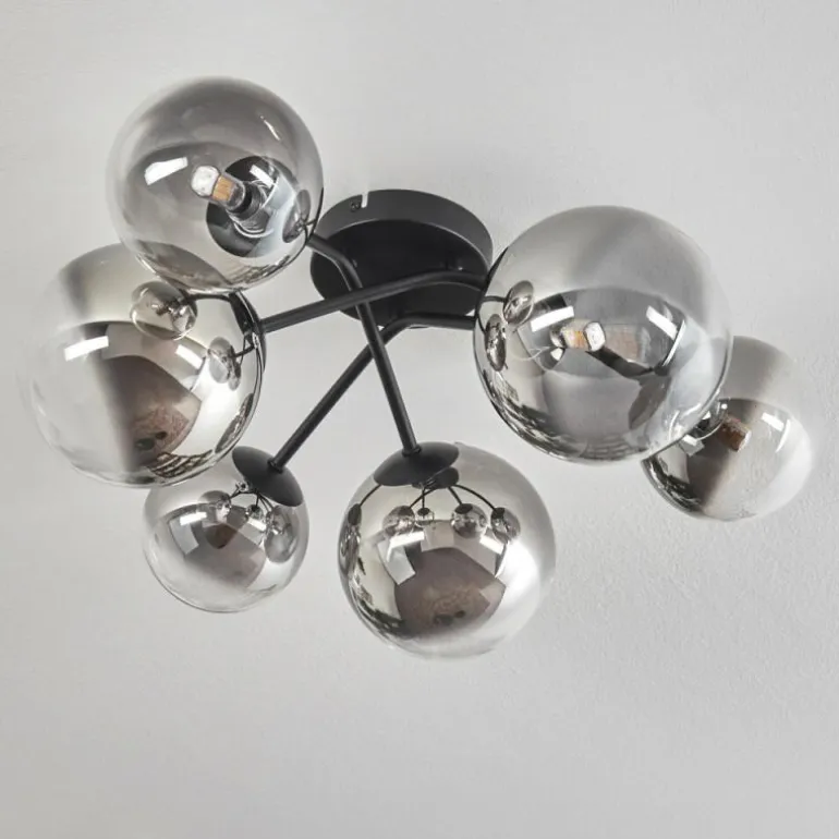 Plafonnier - Verre 12 cm, 15 cm Chehalis Clair, Fumé, 6 lumières