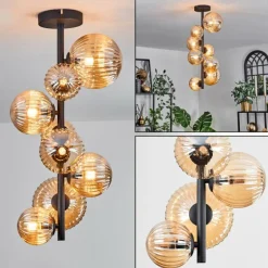 Plafonnier - Verre 10 cm, 12 cm, 15 cm Chehalis Ambre, 8 lumières