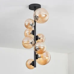 Plafonnier - Verre 10 cm, 12 cm, 15 cm Chehalis Ambre, 8 lumières