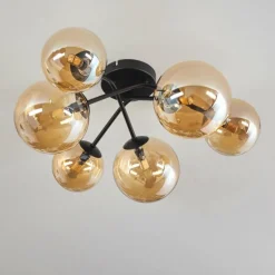 Plafonnier - Verre 12 cm, 15 cm Chehalis Ambre, 6 lumières