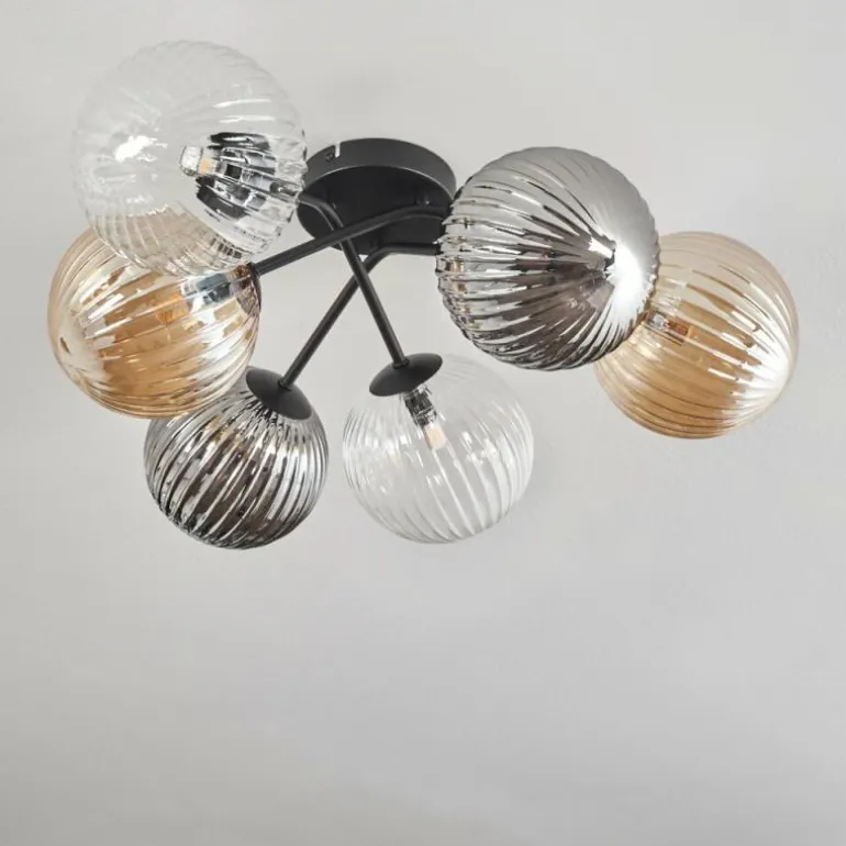 Plafonnier - Verre 10 cm, 12 cm, 15 cm Chehalis Ambre, Clair, Fumé, 6 lumières