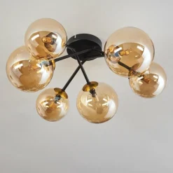 Plafonnier - Verre 12 cm, 15 cm Chehalis Or, Noir, 6 lumières