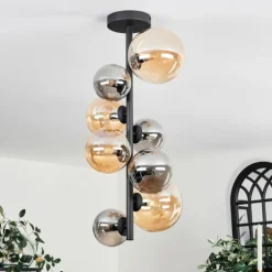 Plafonnier - Verre 10 cm, 12 cm, 15 cm Chehalis Ambre, Fumé, 8 lumières