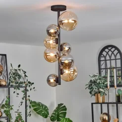 Plafonnier - Verre 10 cm, 12 cm, 15 cm Chehalis Ambre, Fumé, 8 lumières