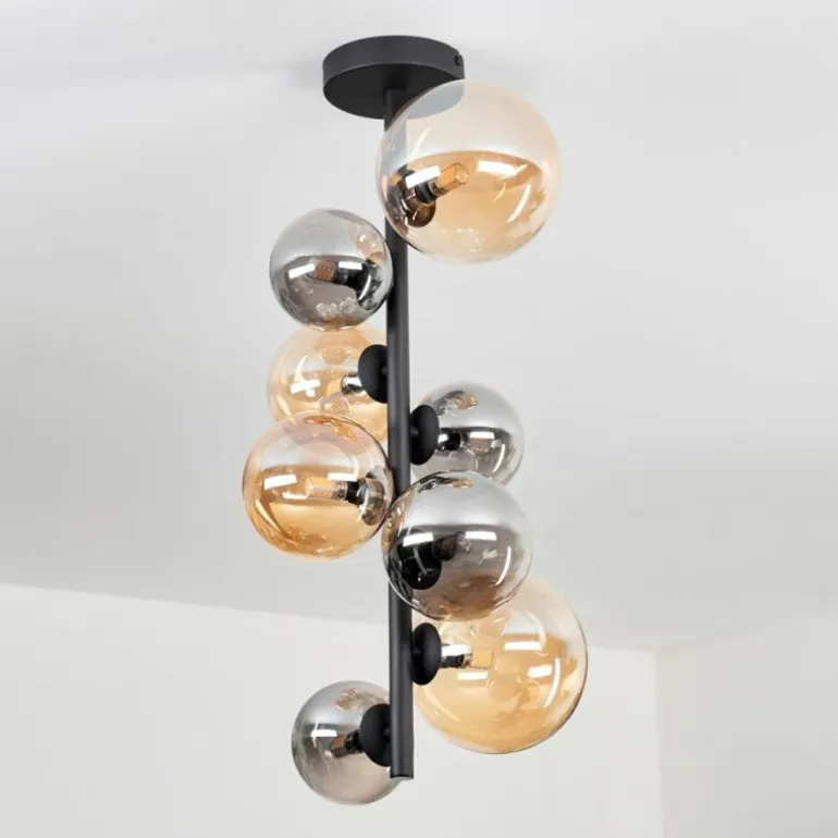 Plafonnier - Verre 10 cm, 12 cm, 15 cm Chehalis Ambre, Fumé, 8 lumières