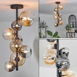 Plafonnier - Verre 10 cm, 12 cm, 15 cm Chehalis Ambre, Clair, Fumé, 8 lumières