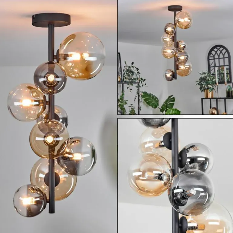 Plafonnier - Verre 10 cm, 12 cm, 15 cm Chehalis Ambre, Clair, Fumé, 8 lumières
