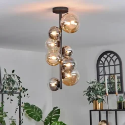 Plafonnier - Verre 10 cm, 12 cm, 15 cm Chehalis Ambre, Clair, Fumé, 8 lumières