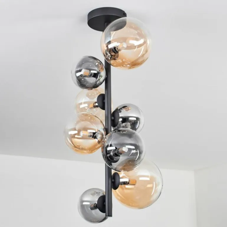 Plafonnier - Verre 10 cm, 12 cm, 15 cm Chehalis Ambre, Clair, Fumé, 8 lumières