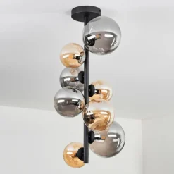 Plafonnier - Verre 10 cm, 12 cm, 15 cm Chehalis Ambre, Fumé, 8 lumières