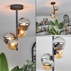 Plafonnier - Verre 10 cm, 12 cm Chehalis Ambre, Fumé, 4 lumières