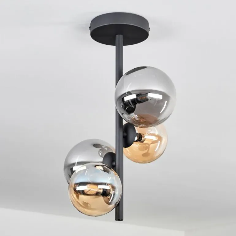 Plafonnier - Verre 10 cm, 12 cm Chehalis Ambre, Fumé, 4 lumières