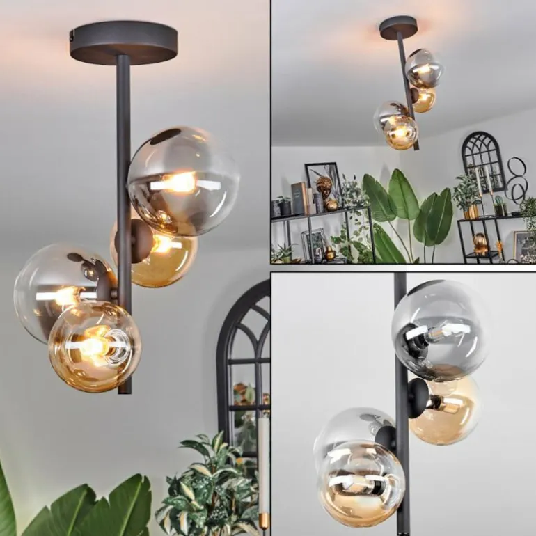 Plafonnier - Verre 10 cm, 12 cm Chehalis Ambre, Clair, Fumé, 4 lumières
