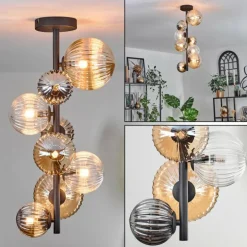 Plafonnier - Verre 10 cm, 12 cm, 15cm Chehalis Ambre, Clair, Fumé, 8 lumières