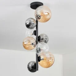 Plafonnier - Verre 10 cm, 12 cm, 15cm Chehalis Ambre, Clair, Fumé, 8 lumières