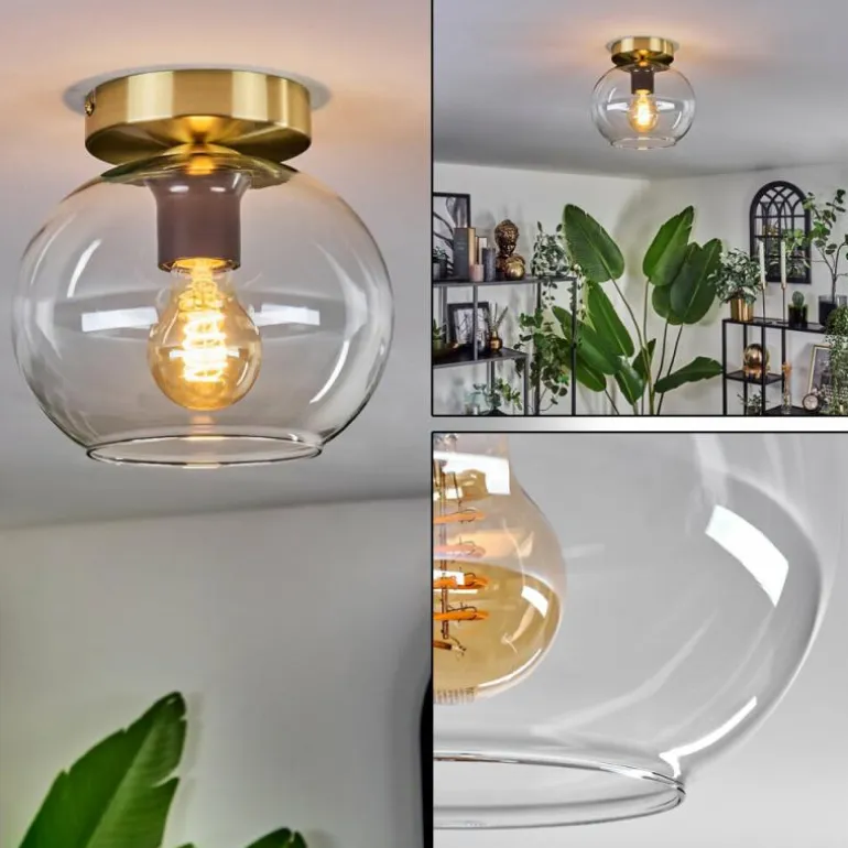 Plafonnier - Verre 20 cm Apedo Or, Noir, 1 lumière