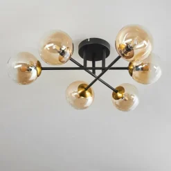 Plafonnier - Verre 12 cm Chehalis Or, Noir, 6 lumières