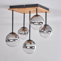 Plafonnier - Verre 12 cm Chehalis Écru, Noir, 5 lumières