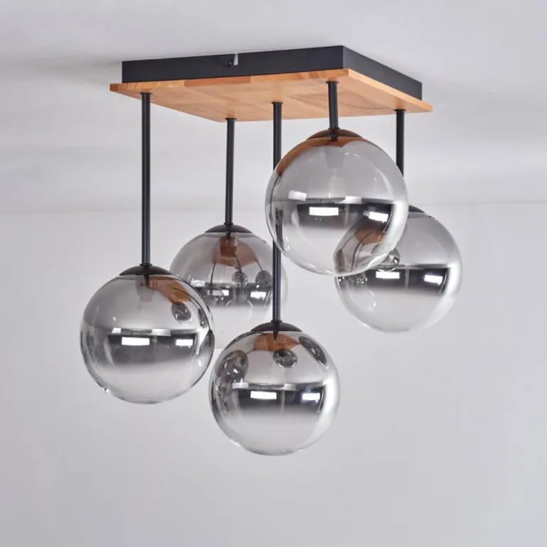 Plafonnier - Verre 15 cm Chehalis Écru, Noir, 5 lumières