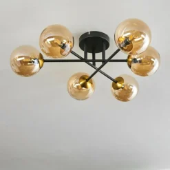 Plafonnier - Verre 12 cm Chehalis Or, Noir, 6 lumières
