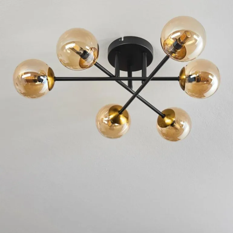 Plafonnier - Verre 10 cm Chehalis Or, Noir, 6 lumières