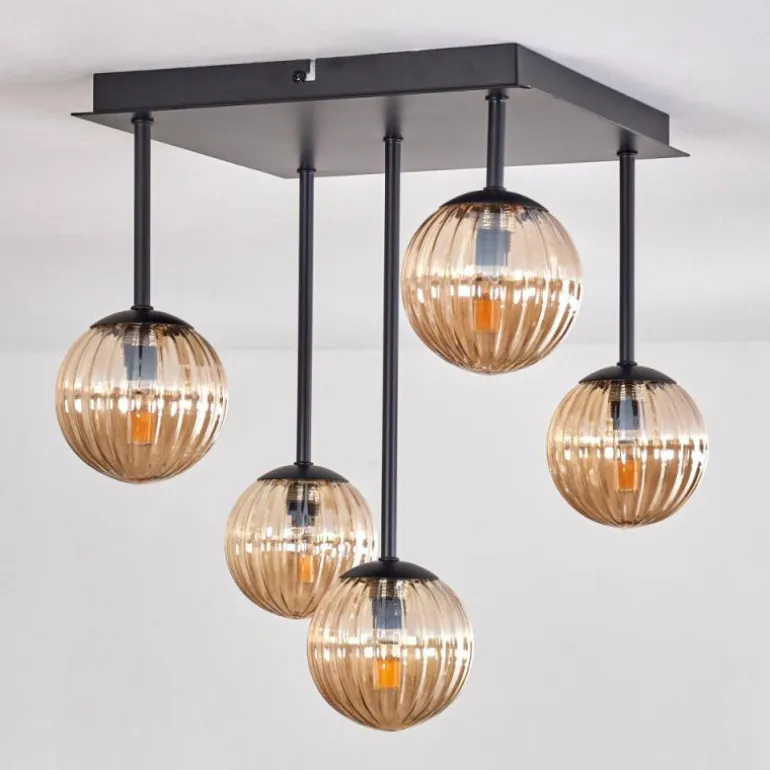Plafonnier - Verre 10 cm Chehalis Ambre, 5 lumières