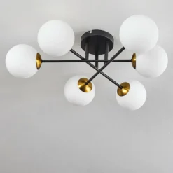Plafonnier - Verre 12 cm Chehalis Or, Noir, 6 lumières