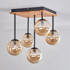 Plafonnier - Verre 12 cm Chehalis Écru, Noir, 5 lumières