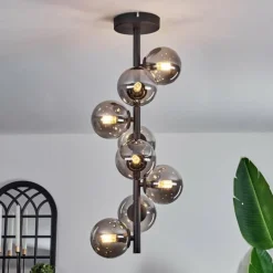 Plafonnier - Verre 10 cm Chehalis Fumé, 8 lumières
