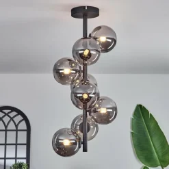 Plafonnier - Verre 12 cm Chehalis Fumé, 8 lumières
