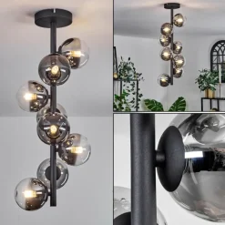 Plafonnier - Verre 10 cm Chehalis Clair, Fumé, 8 lumières