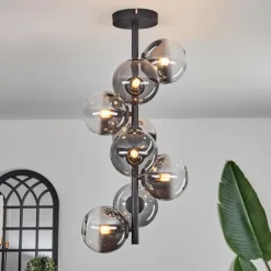 Plafonnier - Verre 12 cm Chehalis Clair, Fumé, 8 lumières