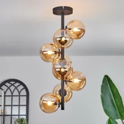 Plafonnier - Verre 12 cm Chehalis Ambre, 8 lumières