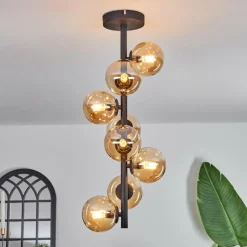 Plafonnier - Verre 10 cm Chehalis Ambre, 8 lumières