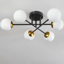 Plafonnier - Verre 10 cm Chehalis Or, Noir, 6 lumières